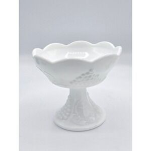 Vintage Milk Glass Pedestal Dish - Paneled Grape Pattern